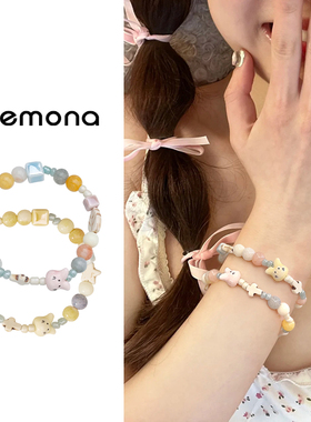 彩色陶瓷兔子手链女生新款森系串珠手镯小众设计感小清新手串手饰