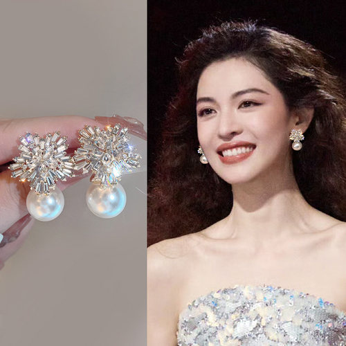 雪花珍珠款耳夹无耳洞女新款耳环