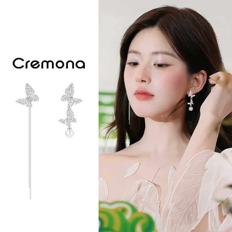 长款不对称蝴蝶耳夹耳环