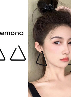 黑色几何耳钉女新款爆款时尚个性气质耳坠小众设计感高级简约耳饰