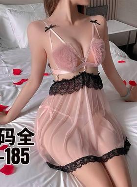 SLDO 野蛮游戏 爱心胸杯女士情感睡衣裙夏季薄款透视网纱性感睡裙