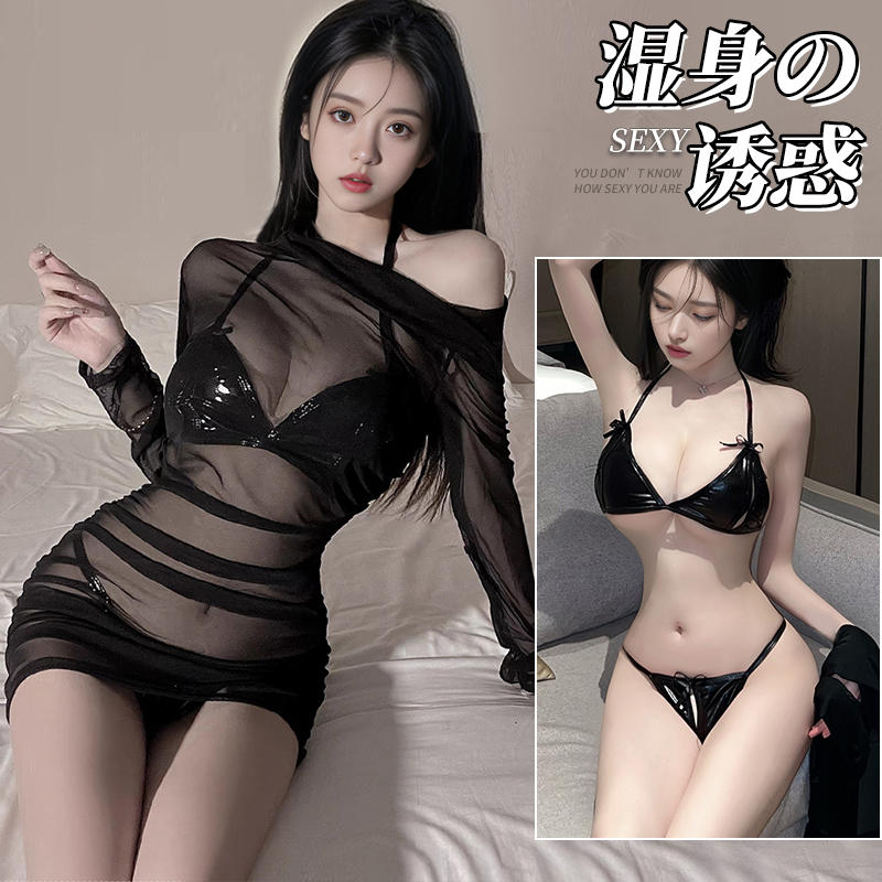 沫俪 甜大码性感黑色网纱包臀裙夜店装制服透视连衣裙女装胖mm200