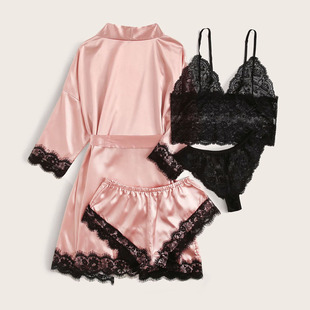 Faux Silk Pijamas Robe Sets Casual Home Clothes Nightwear