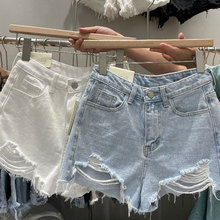 jeans pants denim shorts for women白色破洞a字显瘦牛仔短裤女