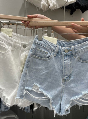 jeans pants denim shorts for women白色破洞a字显瘦牛仔短裤女