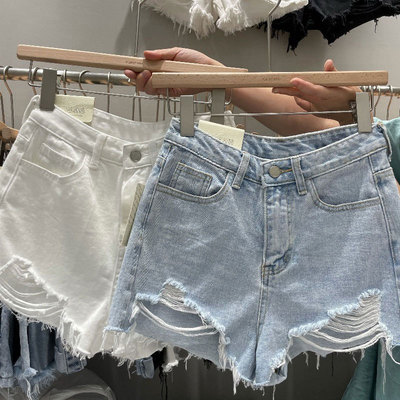 Loose hole A-line denim shorts women 女式宽松破洞A字牛仔短裤