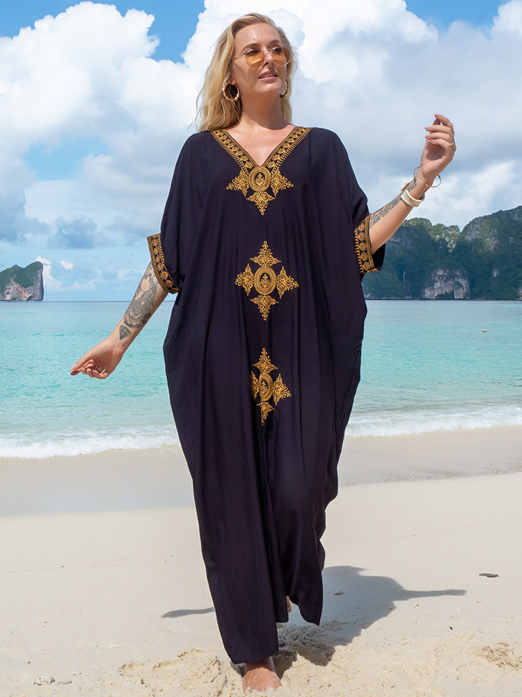 Women Clothes Summer Beach Wear Dress 夏沙滩装连衣裙绣花长袍图片