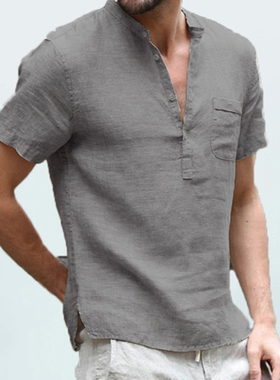 Soild Short-Sleeved Shirt Shirts Top纯色短袖衬衫衬衫上衣男士