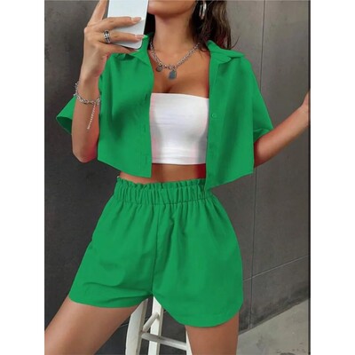Single breasted collared shirt shorts 单排扣短袖翻领衬衫短裤