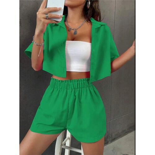 Single breasted collared shirt shorts 单排扣短袖翻领衬衫短裤