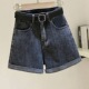 shorts 显瘦阔腿热裤 wide hot denim 黑灰色牛仔短裤 leg pants 女