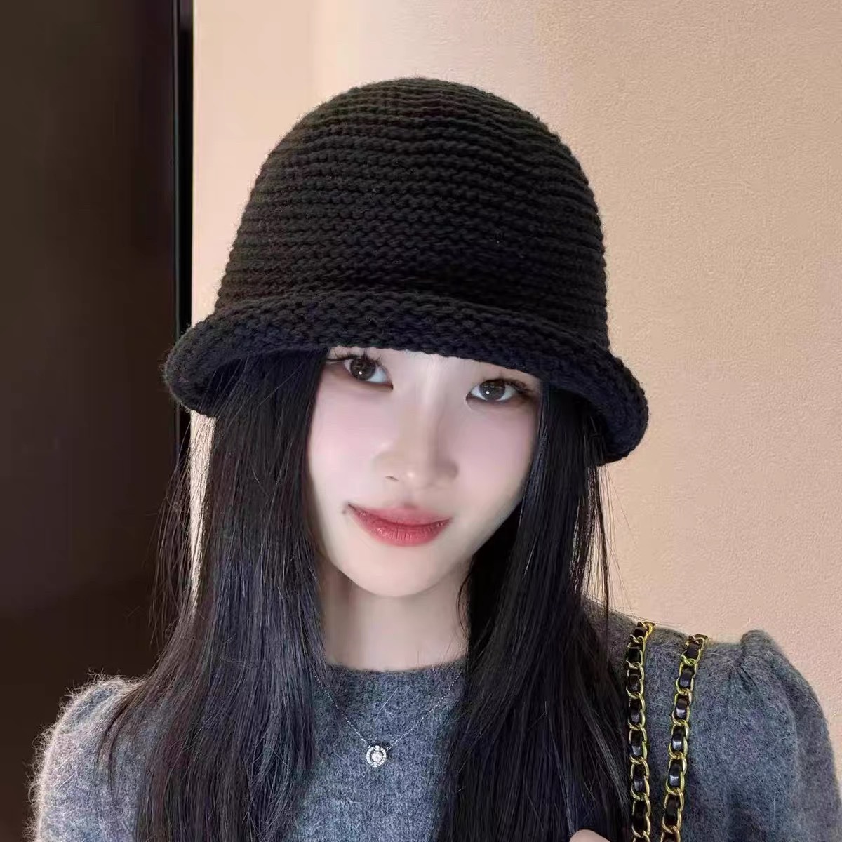 韩系复古粗线针织卷边盆帽女秋冬保暖渔夫帽素颜百搭显脸小水桶帽