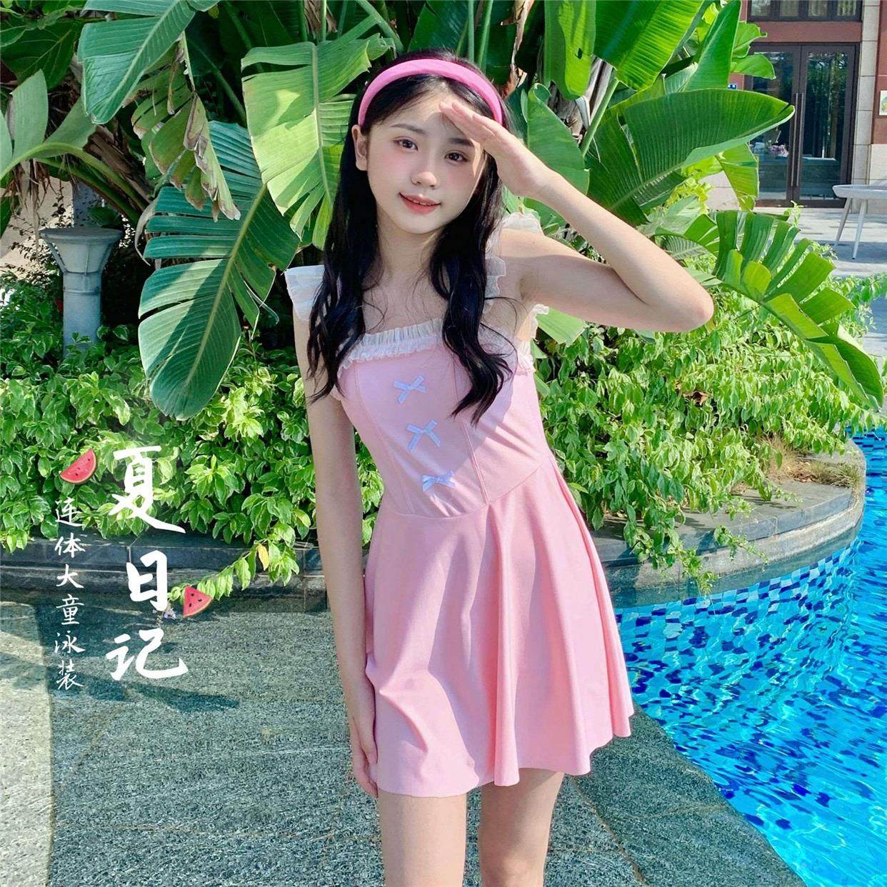 水上乐园青春期女孩泳衣女童12岁带胸垫初中女生少女款中学生大童