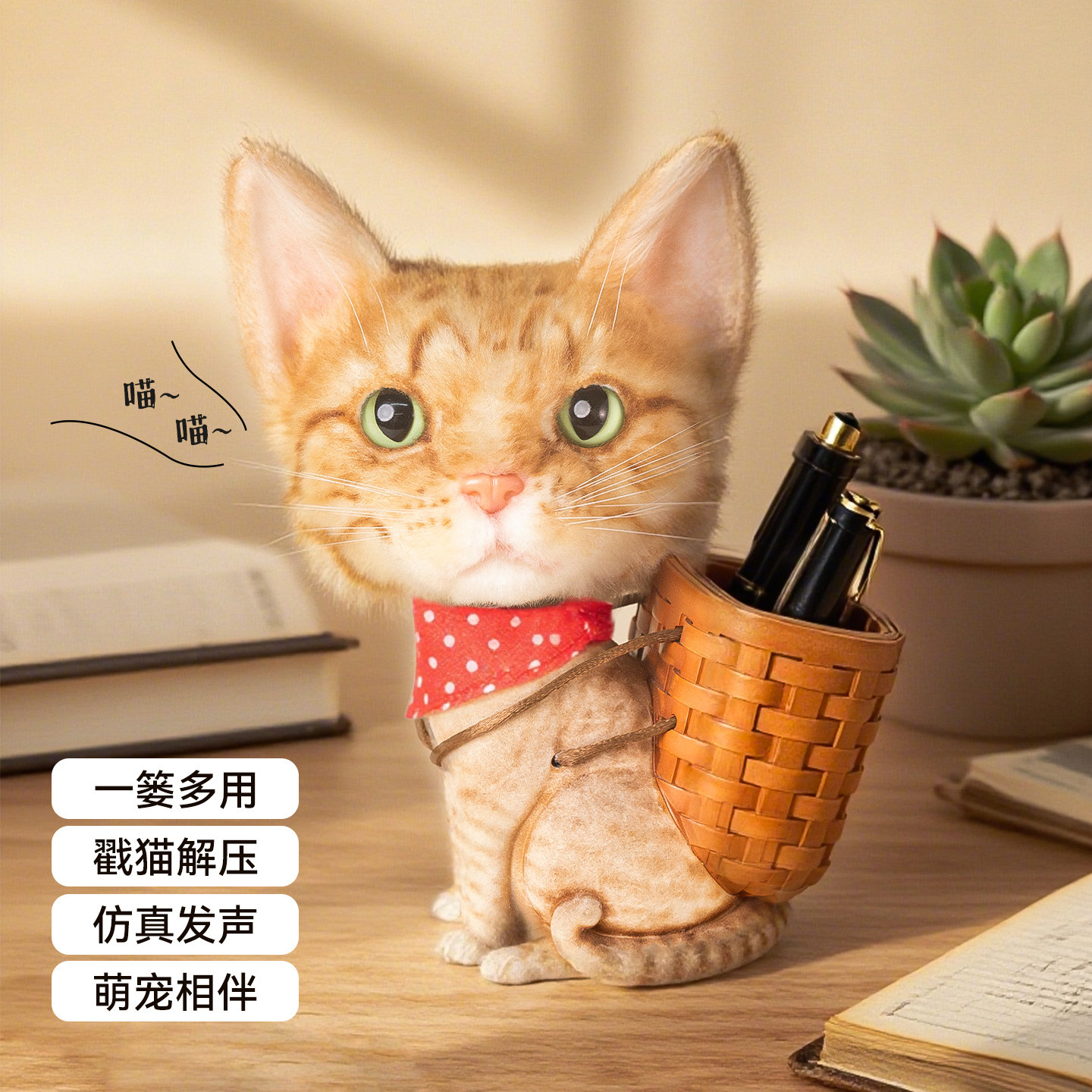 美国卡豆克隆会叫仿真猫咪玩偶笔筒公仔办公室桌面摆件送节日礼物