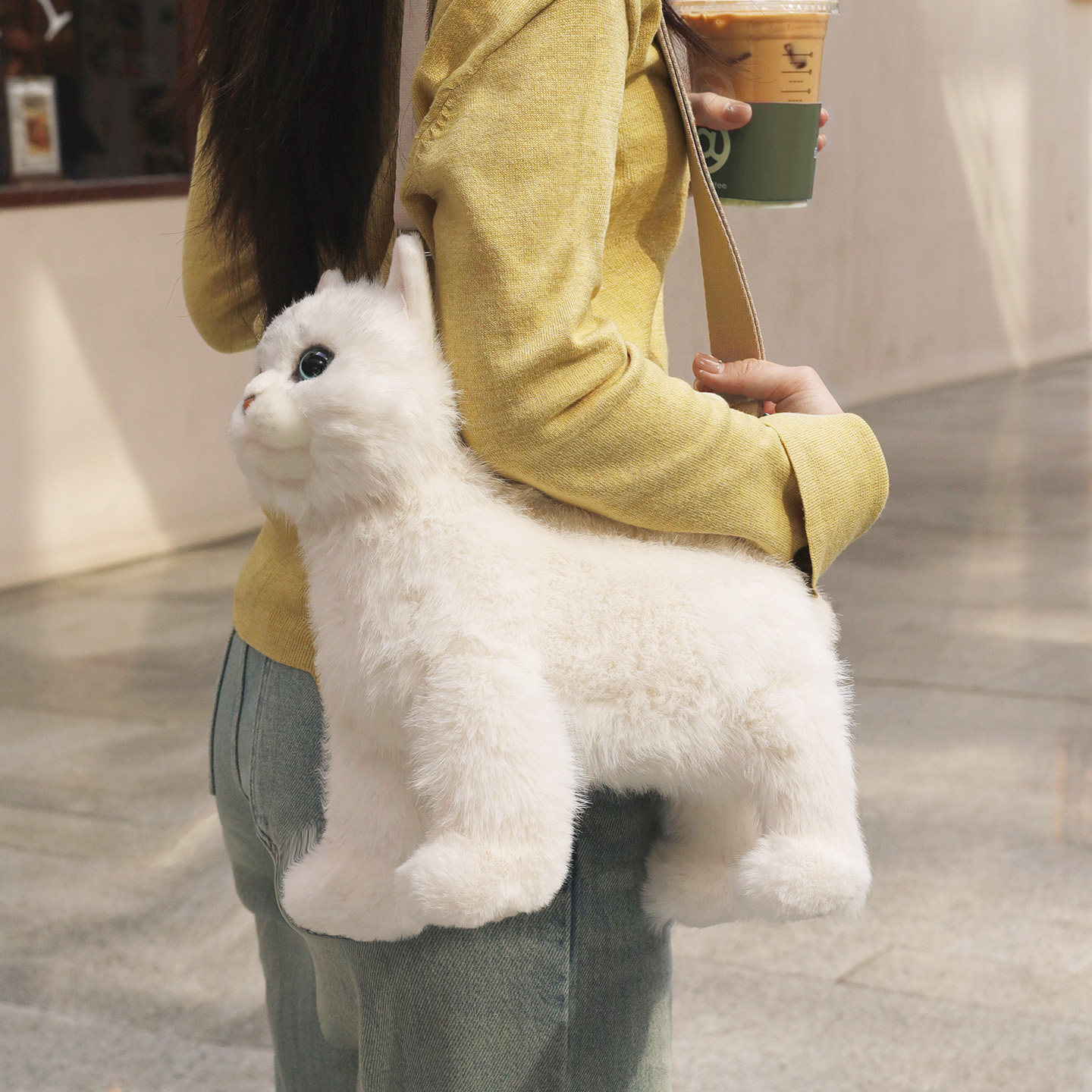 美国卡豆克隆仿真银渐层玩偶猫咪包包女包单肩斜挎包毛绒玩具公仔