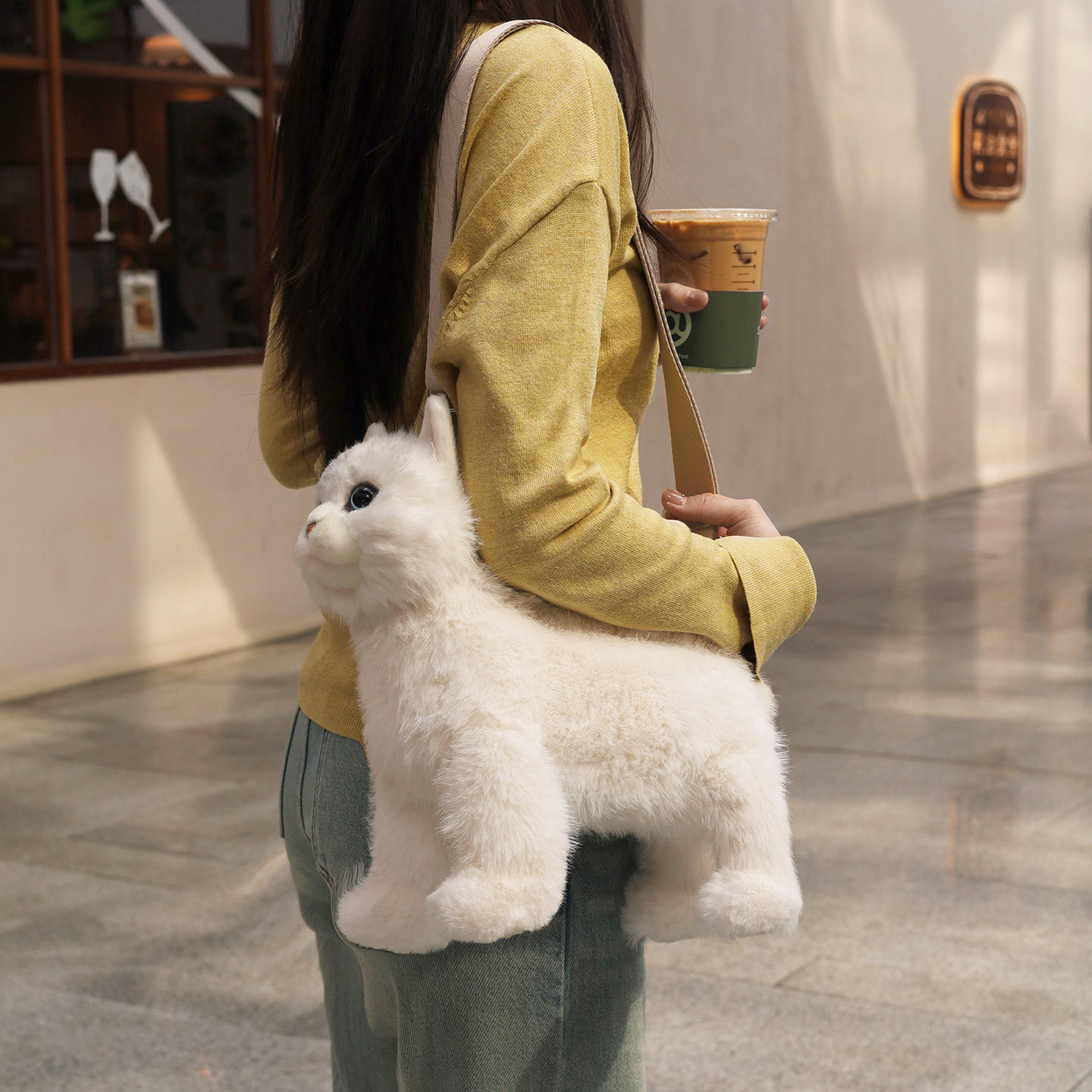 美国卡豆克隆仿真银渐层玩偶猫咪包包女包单肩斜挎包毛绒玩具公仔