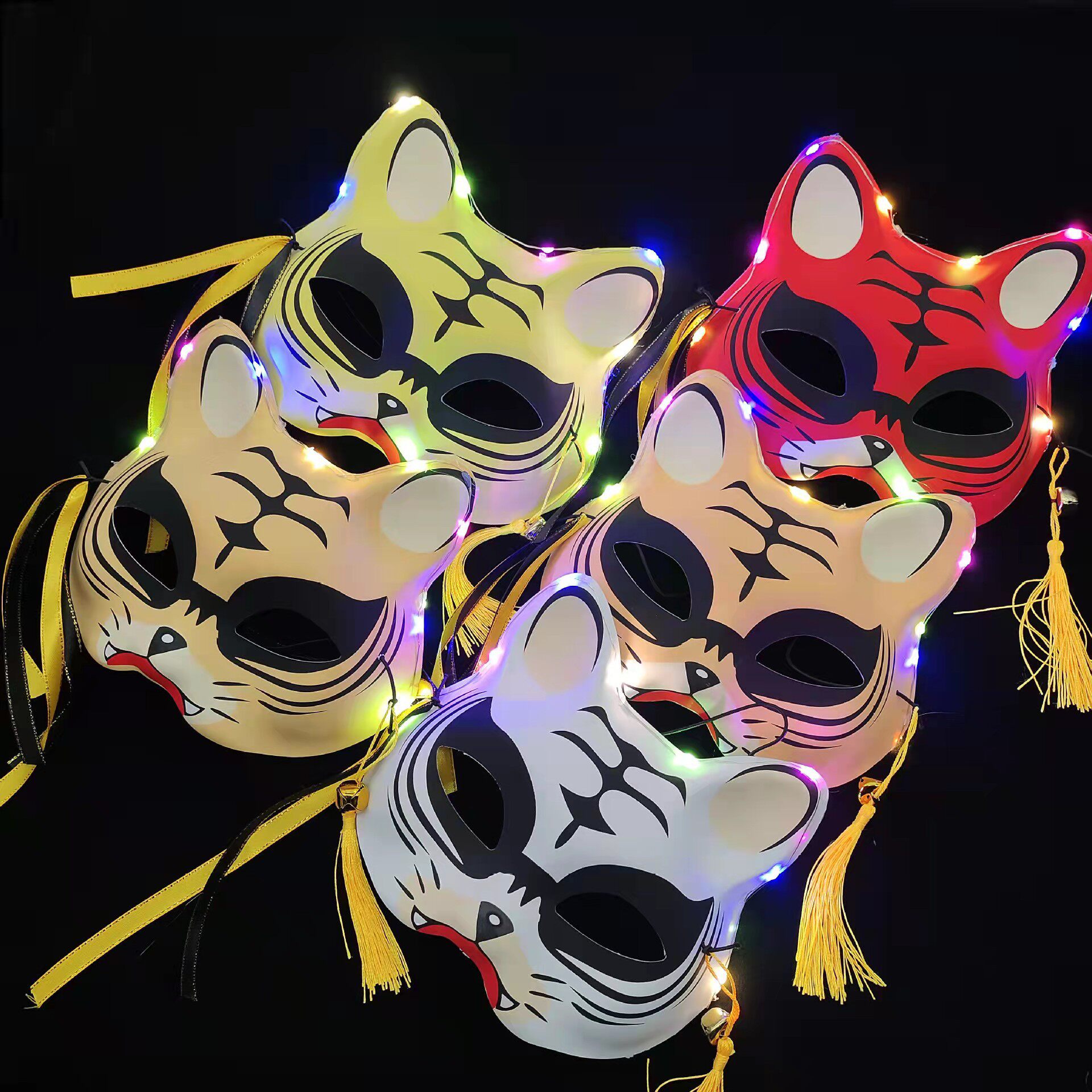新款发光老虎面具搞怪舞会面罩地摊夜市狐狸猫虎头面具带灯