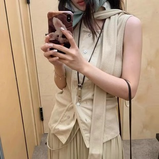 上衣女aire纯欲风减龄洋气衬衣背心 飘带衬衫 lem高级设计感无袖