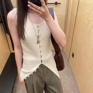 lem清冷气质名媛高级感收腰针织背心aire无袖 多纽扣叠穿羊毛上衣