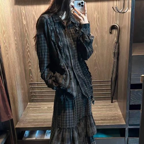 设计感磨毛长袖衬衫褶皱荷叶边