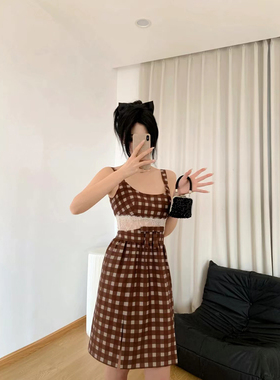 TE shushu白昼小熊同款设计感优雅时尚气质蕾丝拼接连衣裙女甜美