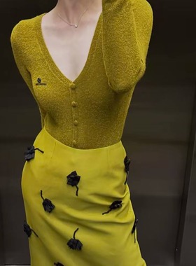 TE shushuV领智感针织上衣lisa同款修身显瘦弹力长袖针织连体衣女