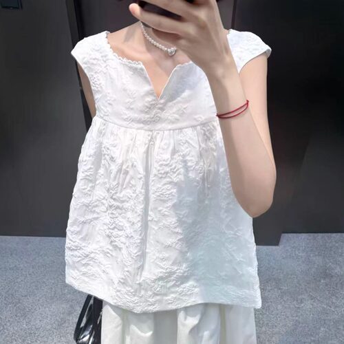 肌理感提花手工立体花朵衬衣背心