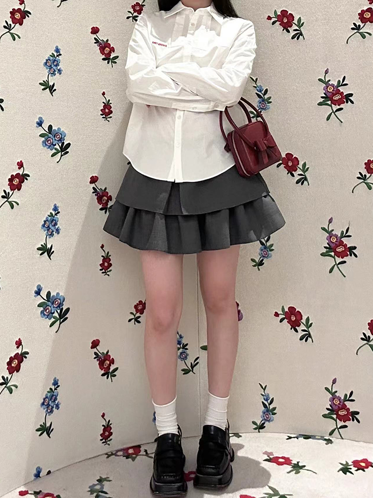 shushu简约气质通勤刺绣塔克衬衫