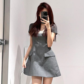 高智精英时尚 shushu张婧仪同款 气质a字裙收腰显瘦直角肩连衣裙