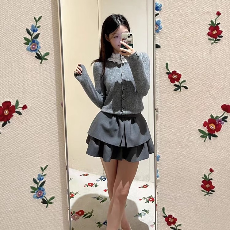 shushu程潇同款蕾丝羊毛针织开衫