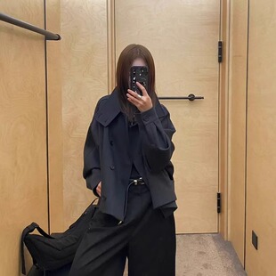 TE marchen高级感时尚简约纯色宽松廓形立领短外套设计感毛呢大衣