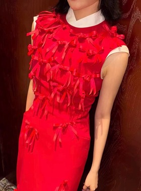 TE AO重工设计感立体手工蝴蝶结连衣裙yes成人礼订婚宴会敬酒礼服