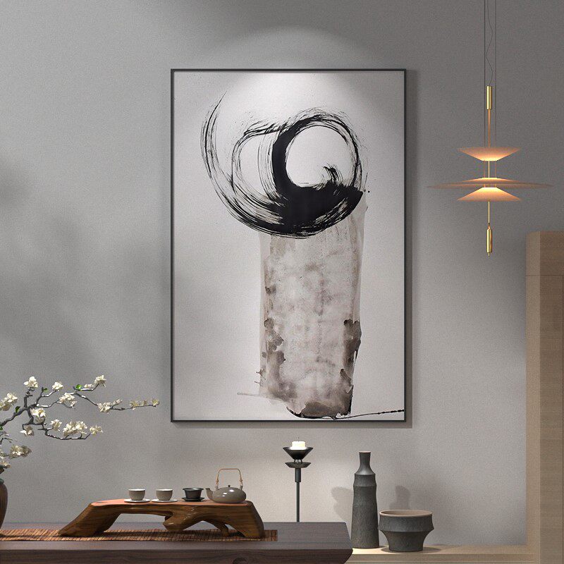 新品墨新挂中式黑白水抽象艺术装饰画现代景客厅玄关背墙壁茶室竖