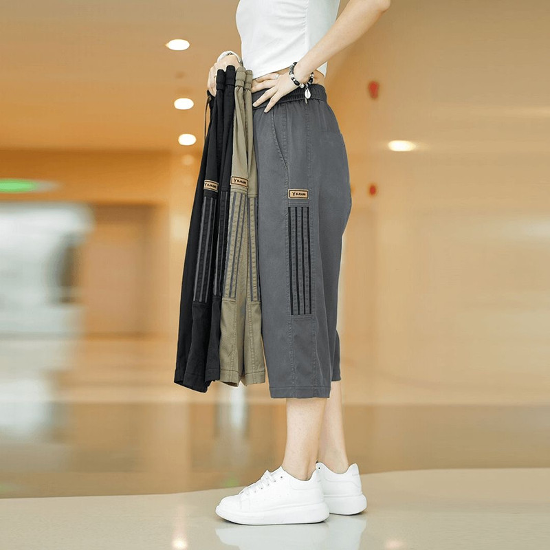 速干七分裤女士夏季冰丝运动薄款外穿宽松透气休闲裤潮流直筒中裤