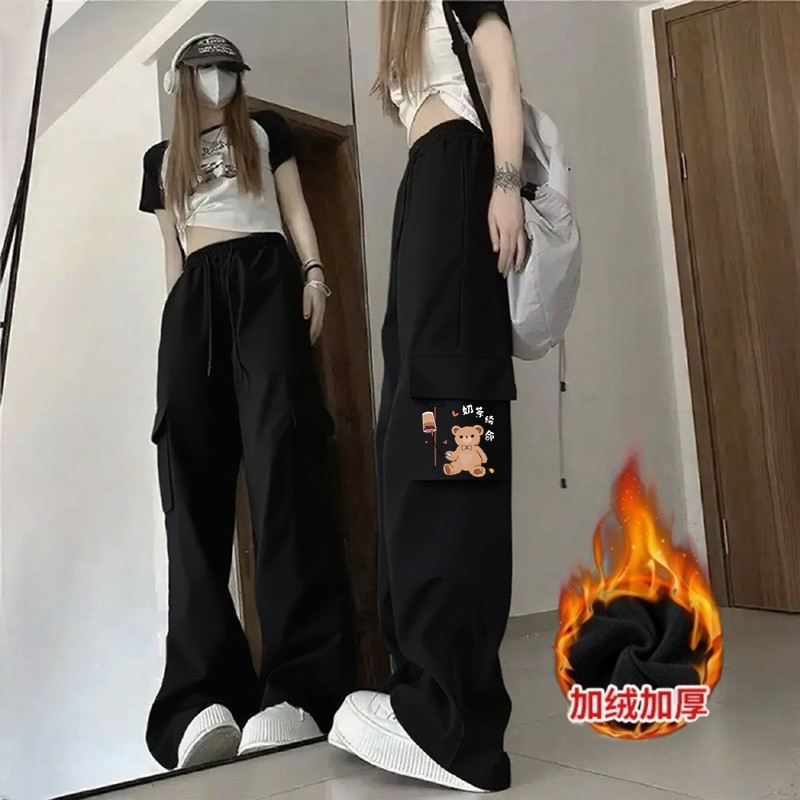 便宜处理加绒加厚休闲裤女冬季新款保暖直筒工装裤潮流百搭运动裤