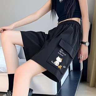 时尚 潮流宽松五分工装 裤 运动短裤 直筒中裤 薄款 阔腿休闲裤 子女夏季