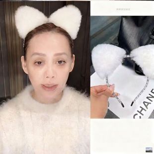 一路繁花宁静同款发箍猫耳朵真獭兔毛发饰毛绒皮草头饰发卡头箍女