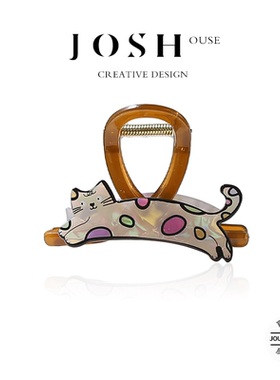 卡通长条猫中号抓夹女高级感鲨鱼夹发量少半扎发盘发后脑勺发夹