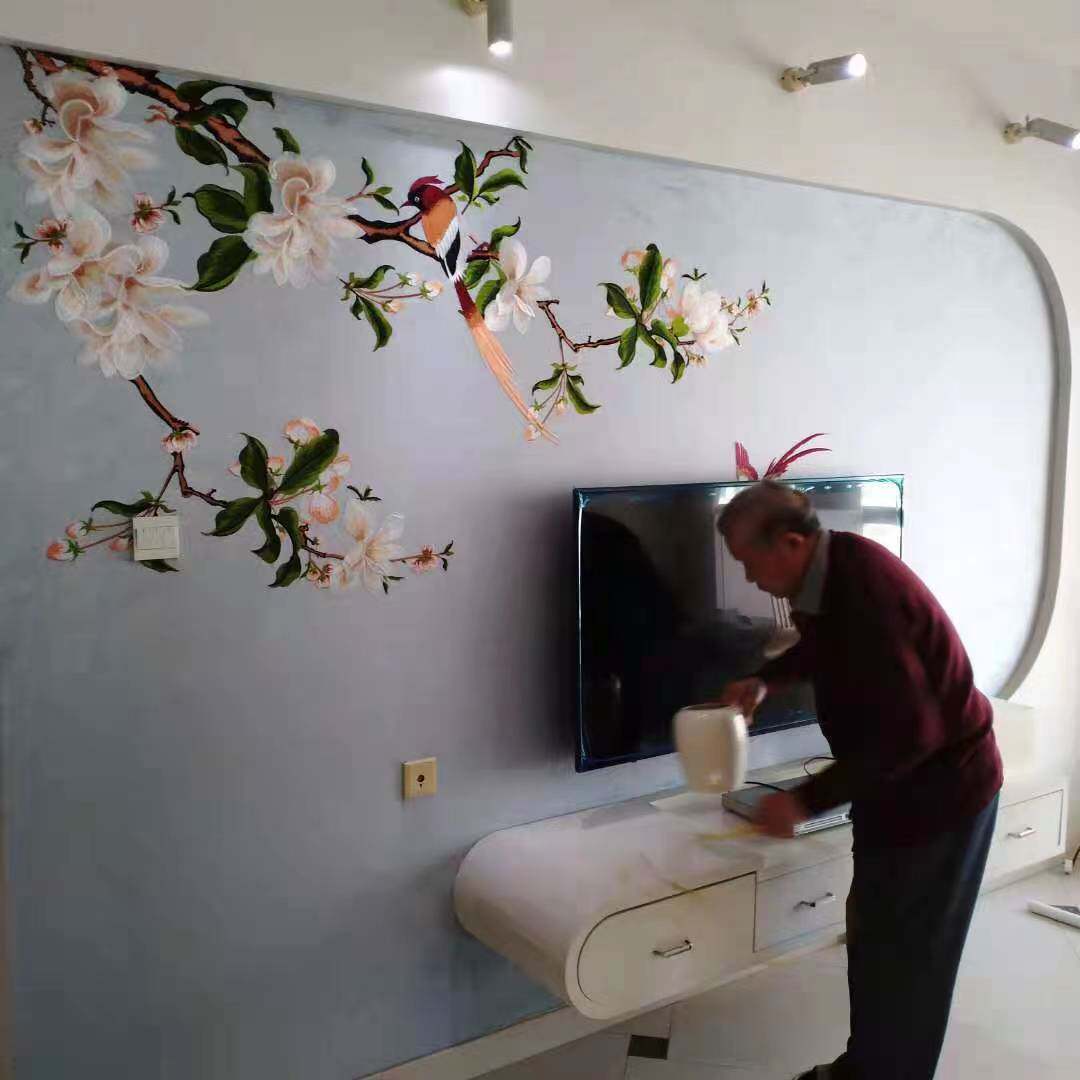 独绣刺绣墙布电视沙发背景中式玉兰卧室床头独秀高端新款刺绣壁布