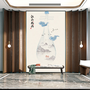 独绣刺绣无缝壁布挑高山水画余音绕梁客厅电视沙发背景墙布新中式