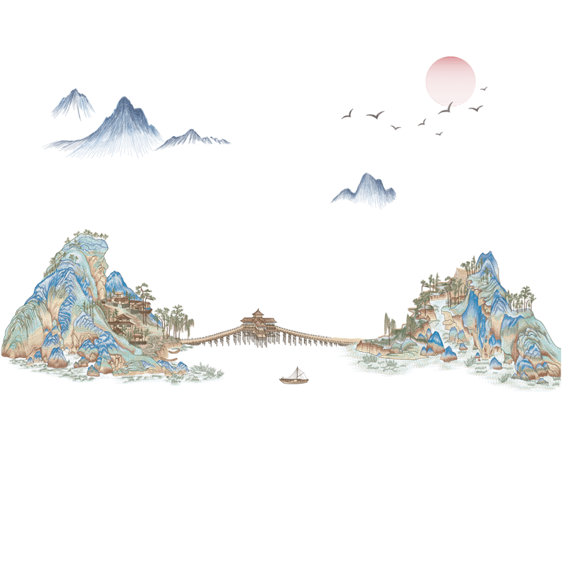 千里江山客厅背景刺绣新中式