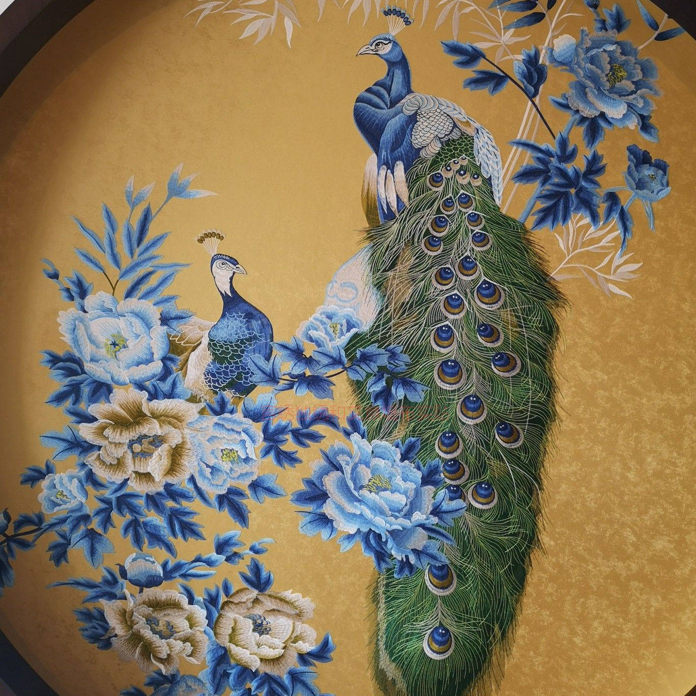 背景新款独绣电视墙独秀沙发刺绣中式孔雀无缝壁画客厅网红墙布