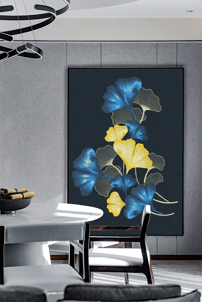 玄关银杏叶独绣背景布壁布独秀刺绣现代墨绿色走廊门客厅轻奢新品