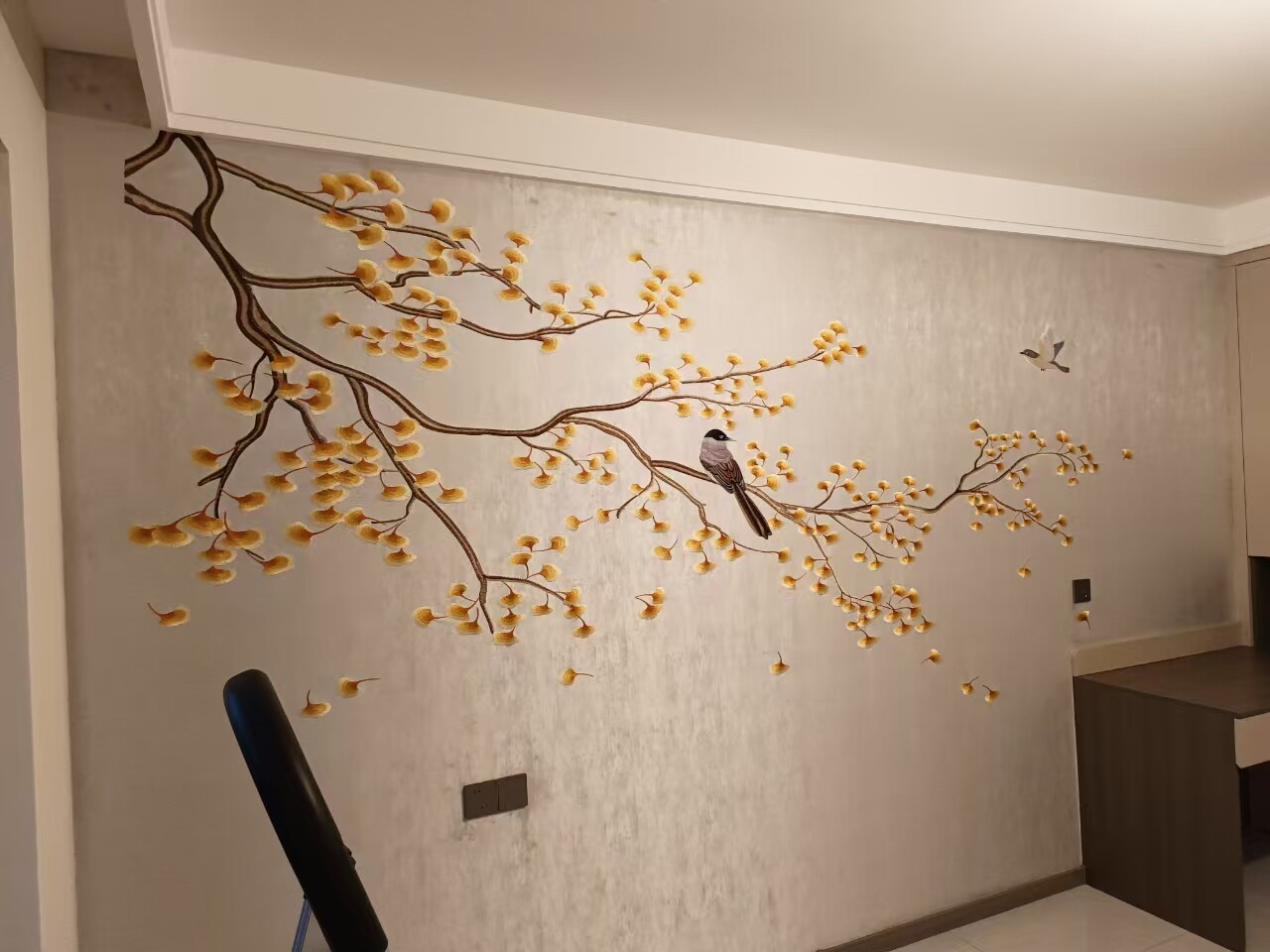 独绣刺绣无缝壁布银杏叶黄金满地飘香客厅电视沙发背景墙布新中式