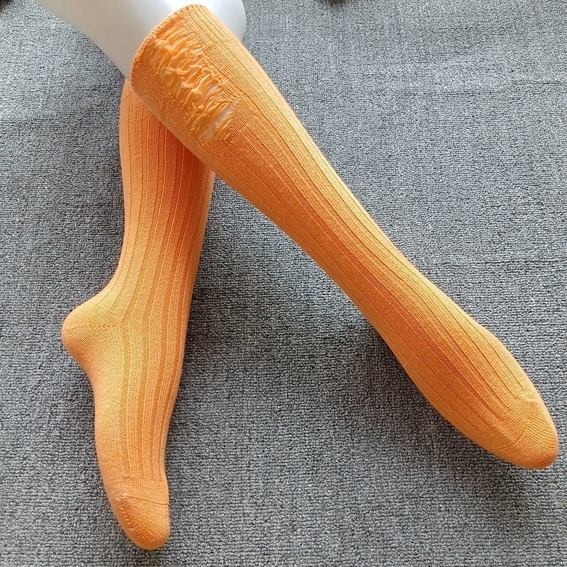 高筒百搭破洞简约毛边小腿袜