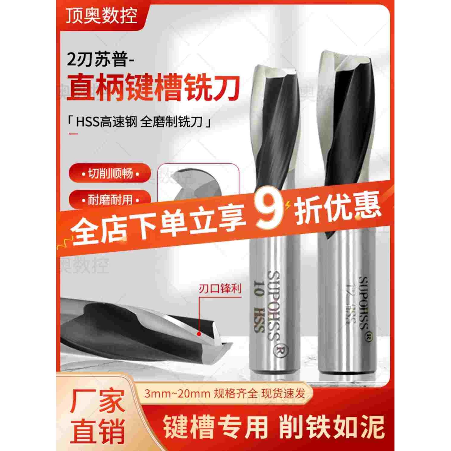 苏普直柄键槽两刃2刃两齿铣刀 4 5 6 8 12 14 16 18 20