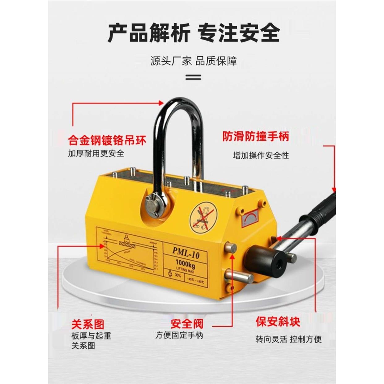 永磁起重器磁力吊600KG1t吸盘400T强力2吨磁铁吸铁3磁盘起重吸吊