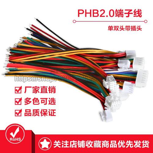 PHB2.0mm双排带锁扣红黑端子线2*2p-2*12p单双头连接线1007-26awg