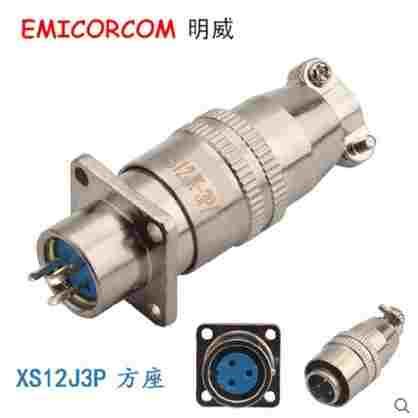 航空插 XS12J3P 方座 XS12K3A 圆座 XS12K3Y 3芯 反装连接器