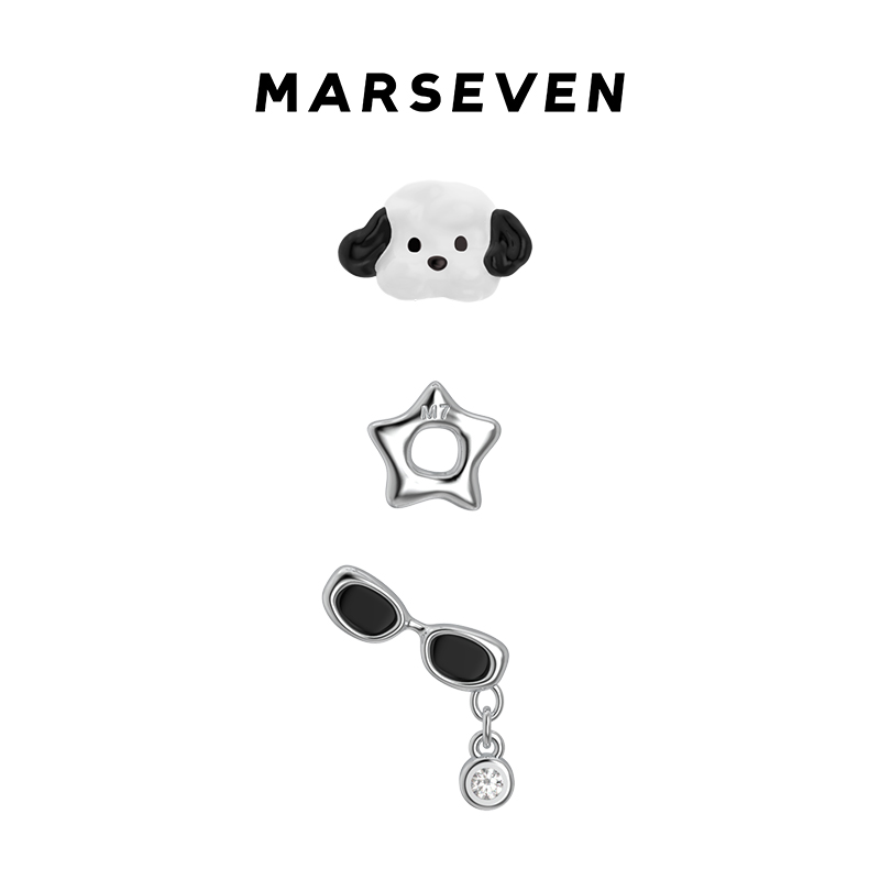 MARSEVEN 小狗系列小狗星星墨镜耳钉组合耳钉个性趣味耳饰2025